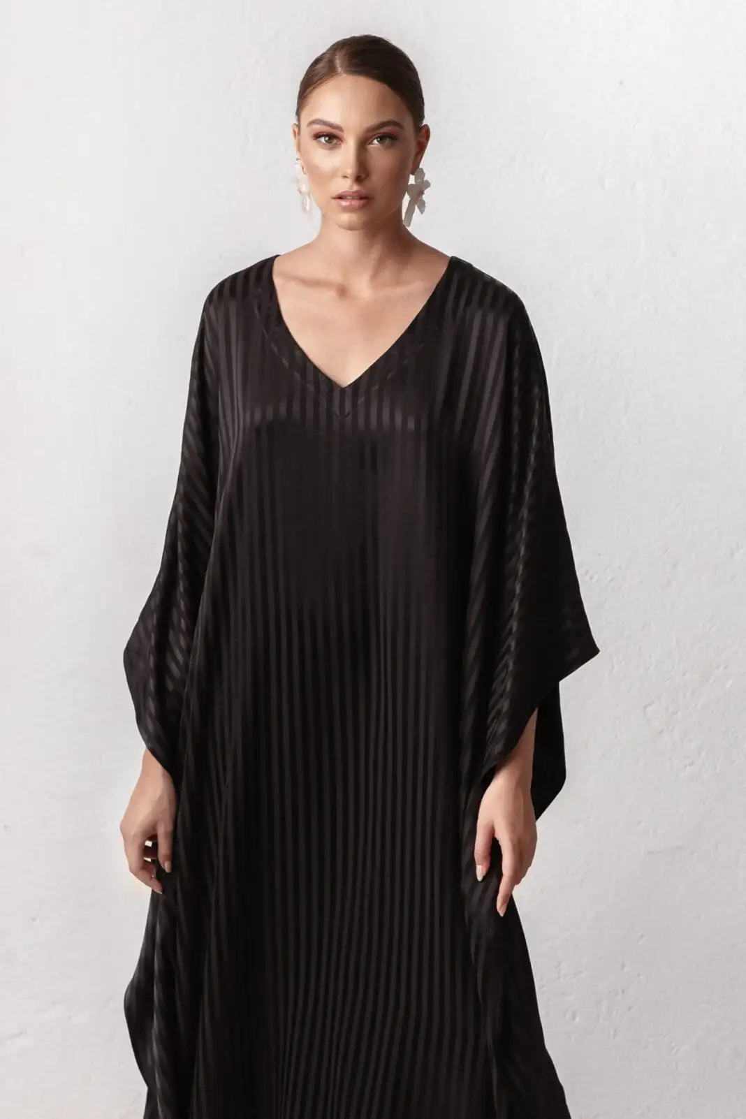 Dark mysterious caftan dress for women, made in Europe by House of Azoiia