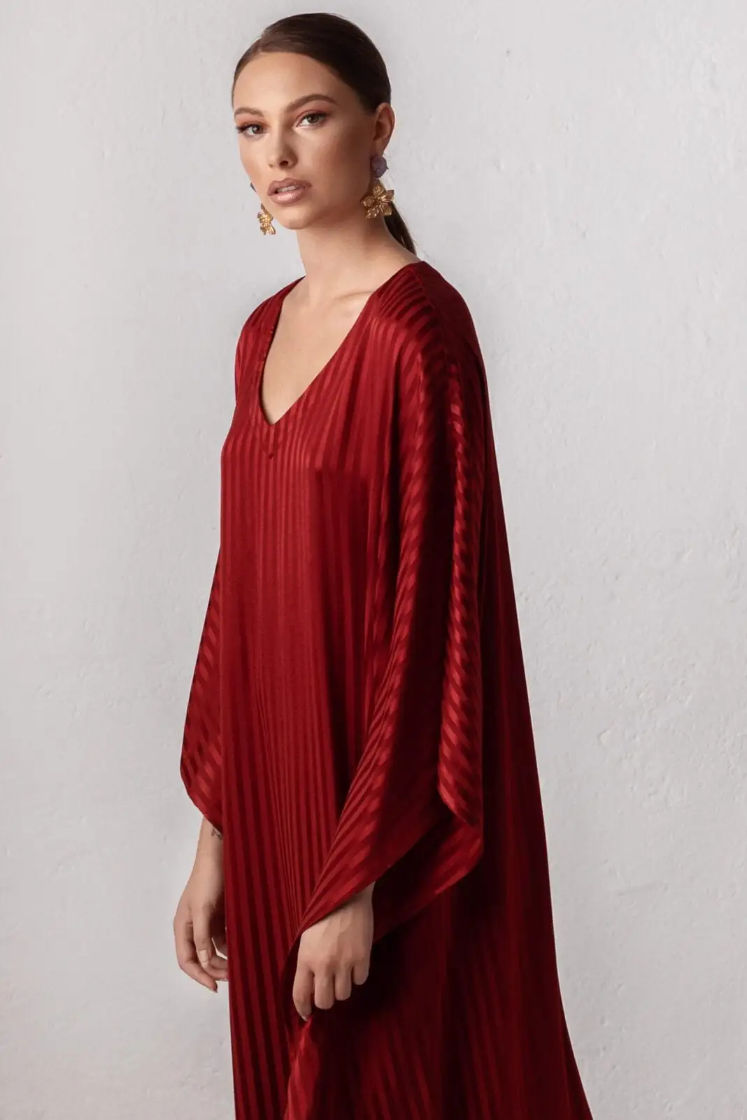 Flowy ruby color maxi kaftan dress for women by house of azoiia