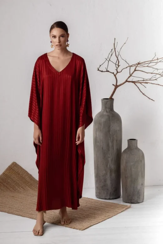 Maxi burgundy caftan dress for women - perfect for occasions, wedding guest attire by house of azoiia