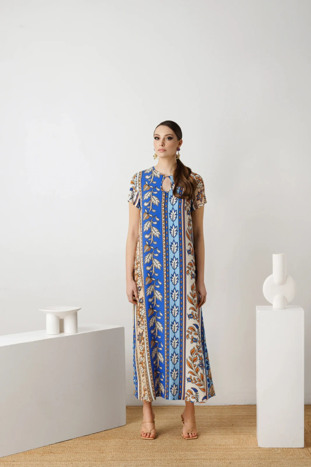 A line straight long summer dress for women in Moroccan print Soraya by House of Azoiia