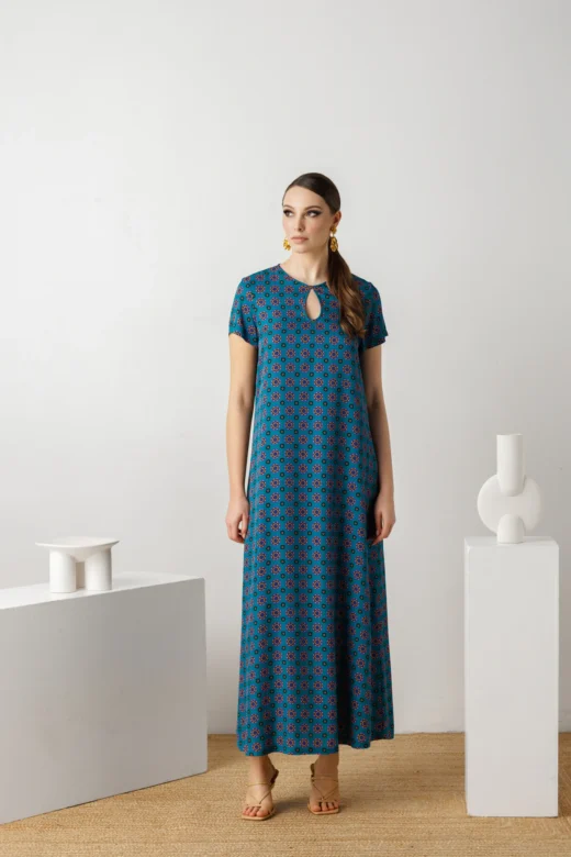 Turquoise T-Shirt Long Kaftan Dress - Soraya by House Of Azoiia