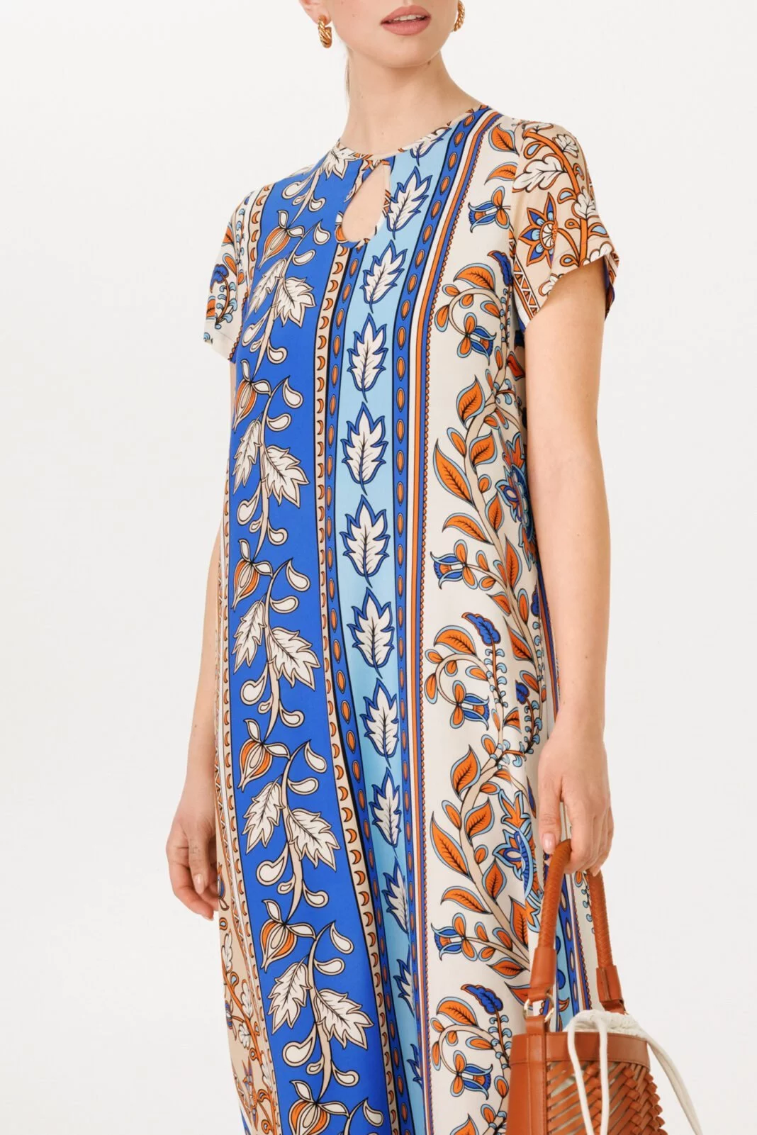 High-Quality Luxurious Maxi Length Kaftan Dress - Beige and Blue Elegance for Premium Vacation and Evening Affairs