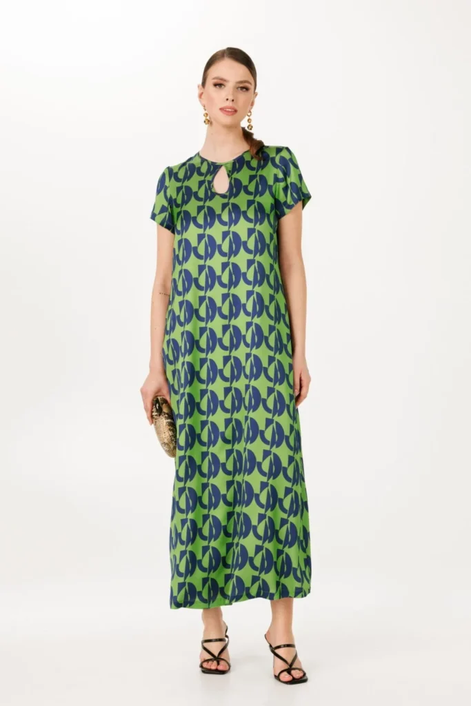 green caftan dress Color Block Mini Caftan Dress Green Lace Yellow Floral – Tuesday Shop main image 0