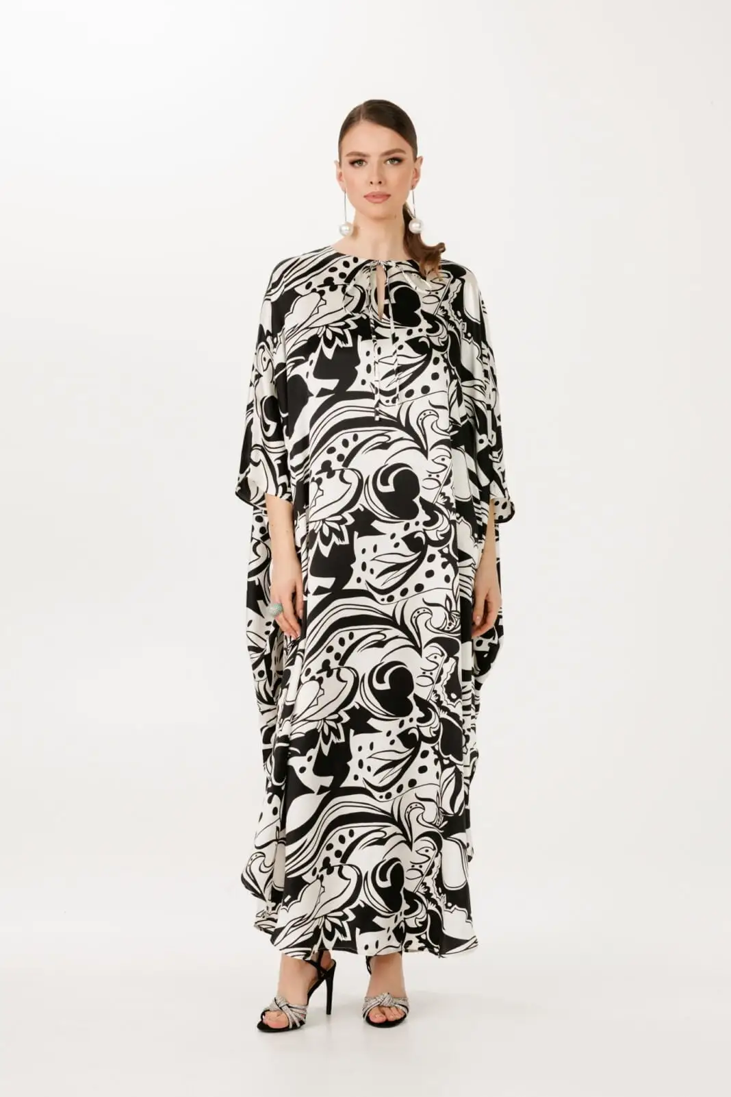 Luxurious maxi black and white kaftan dress for women by house of azoiia