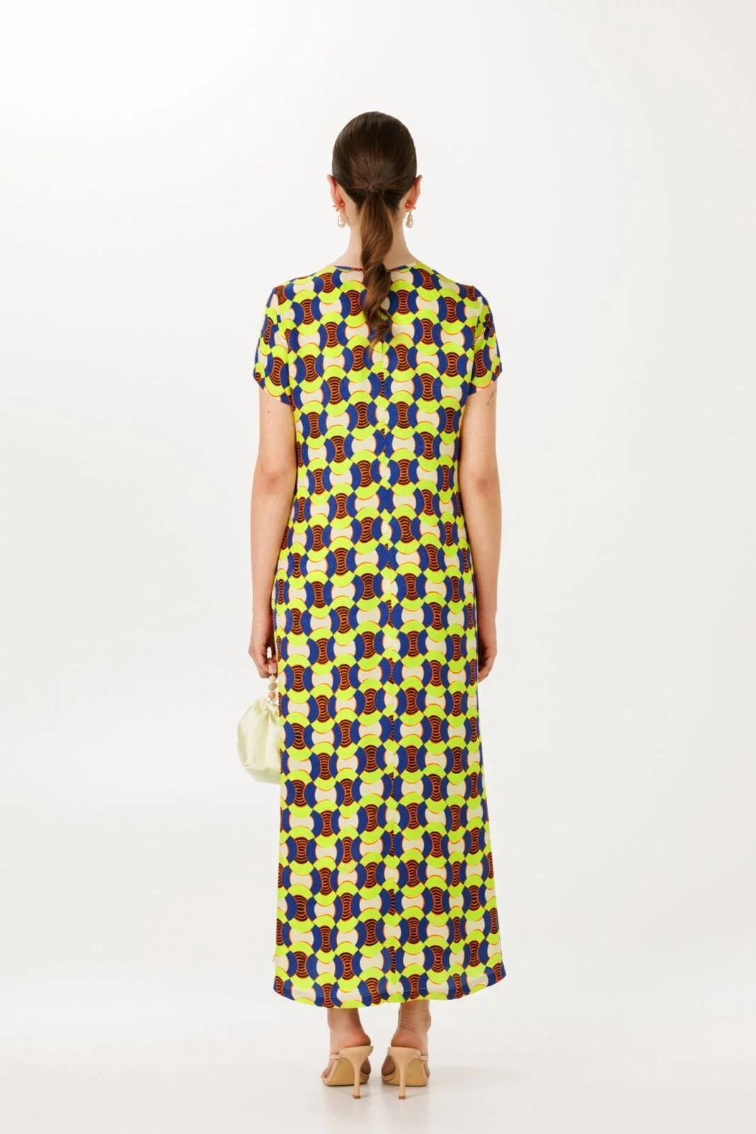 Bright Yellow Blue Red Geometric Print Loose Fit Maxi Dress - Perfect for Vacation and Beach Walks
