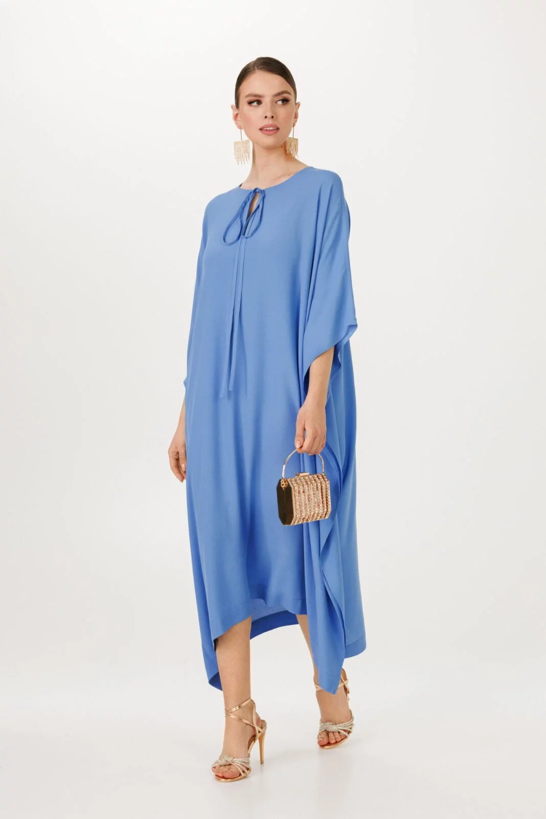 Pure Silk Kaftan Dress In Sky Blue