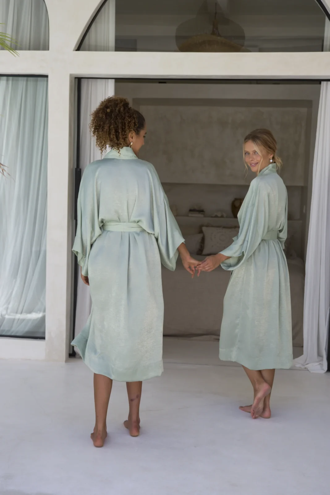 Sage Green Bridesmaid Getting Ready Silk Kimono Robe - Elegance and Luxury
