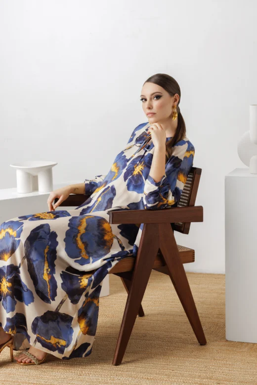 Premium Italian Silk Blend Viscose Print Long Kaftan Dress Plus Size - Alya by House Of Azoiia
