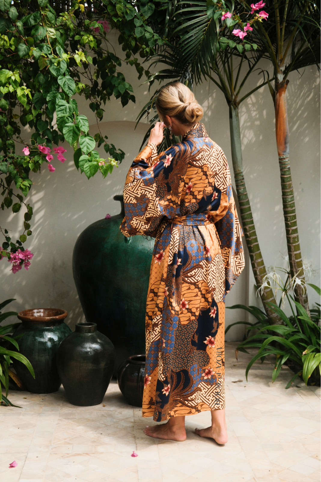 Kimono robes for plus-sized women made from Balinese silk blend batik by House of Azoiia - Elyanna.