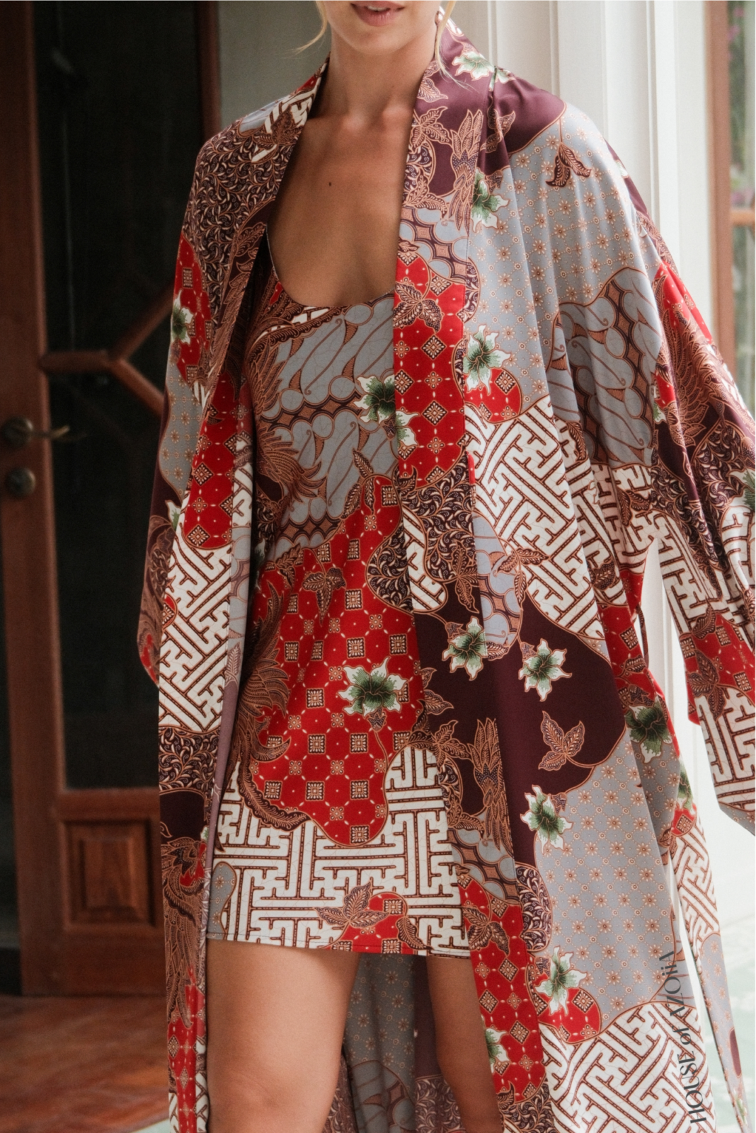 Silk blend long kimono bathrobe for women, plus size luxury honeymoon dressing gown by House of Azoiia - Elyanna.